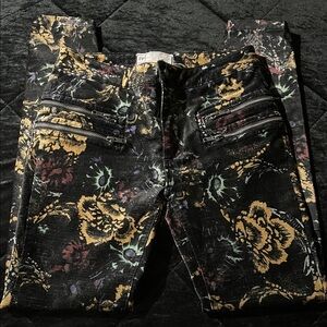 Free People Black and Multicolor Floral Pants